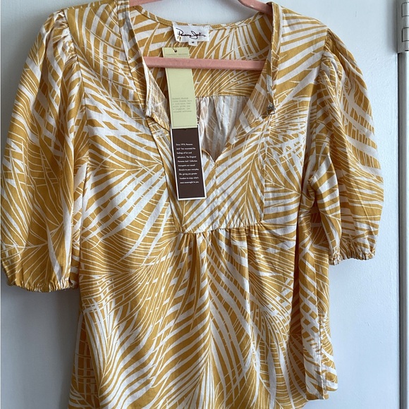 NWT Panama Jack woman's size XL yellow/white linen blend tropical Summer blouse - Picture 3 of 5
